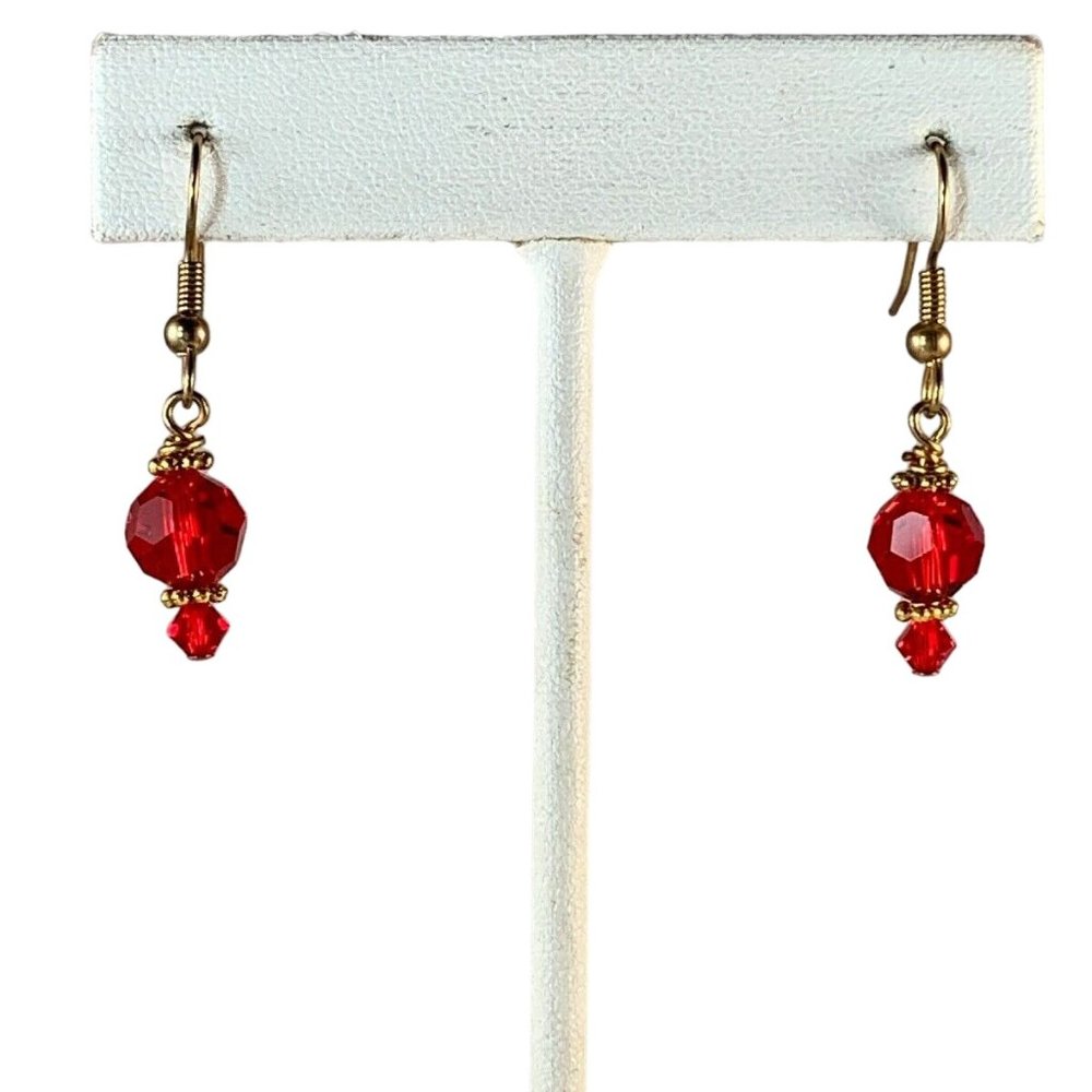 Gold Tone French Wire Red Crystal Earrings (N11)